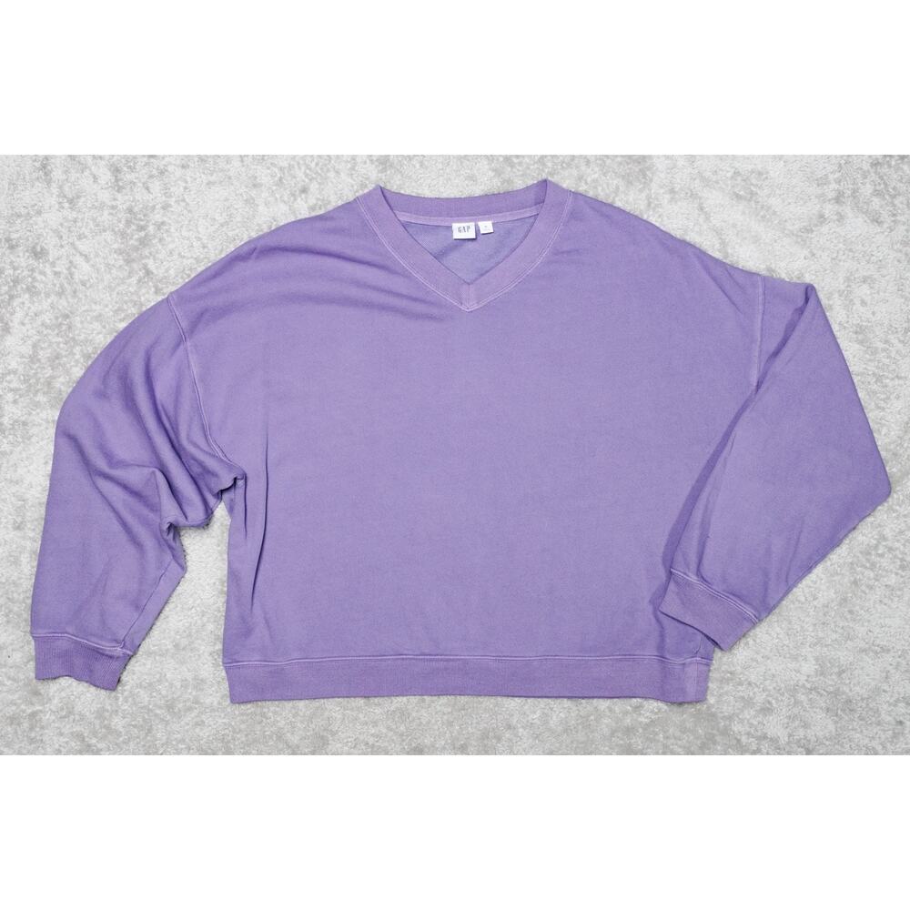 Gap Vintage Soft French Terry Purple Loganberry V Neck Sweatshirt Womens M NWOT